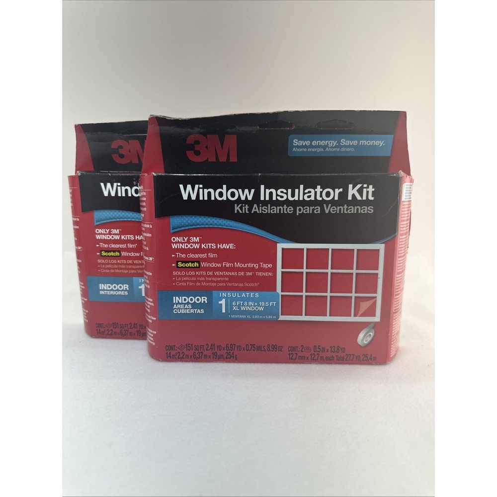 3M Indoor Window Insulator Kit XL 6'8" x 19.5' Clear Film 2 Pack New Sealed